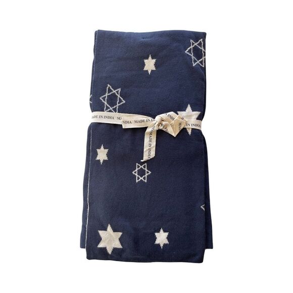 Hanukkah Star of David Navy & Ivory Knit Reversible Baby Blanket and Bib Set NWT - Picture 2 of 7